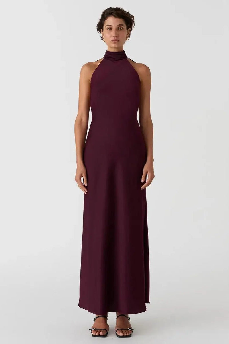 Misha Evianna Satin Gown - Wine - SHOPJAUS - JAUS