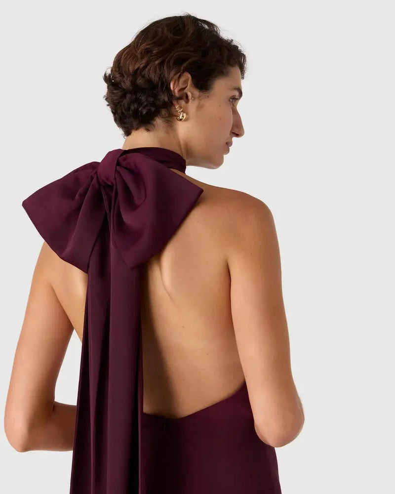 Misha Evianna Satin Gown - Wine - SHOPJAUS - JAUS
