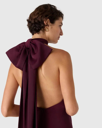 Misha Evianna Satin Gown - Wine - SHOPJAUS - JAUS