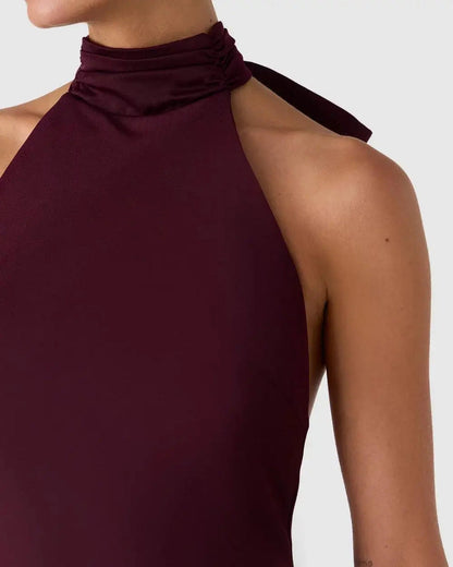 Misha Evianna Satin Gown - Wine - SHOPJAUS - JAUS
