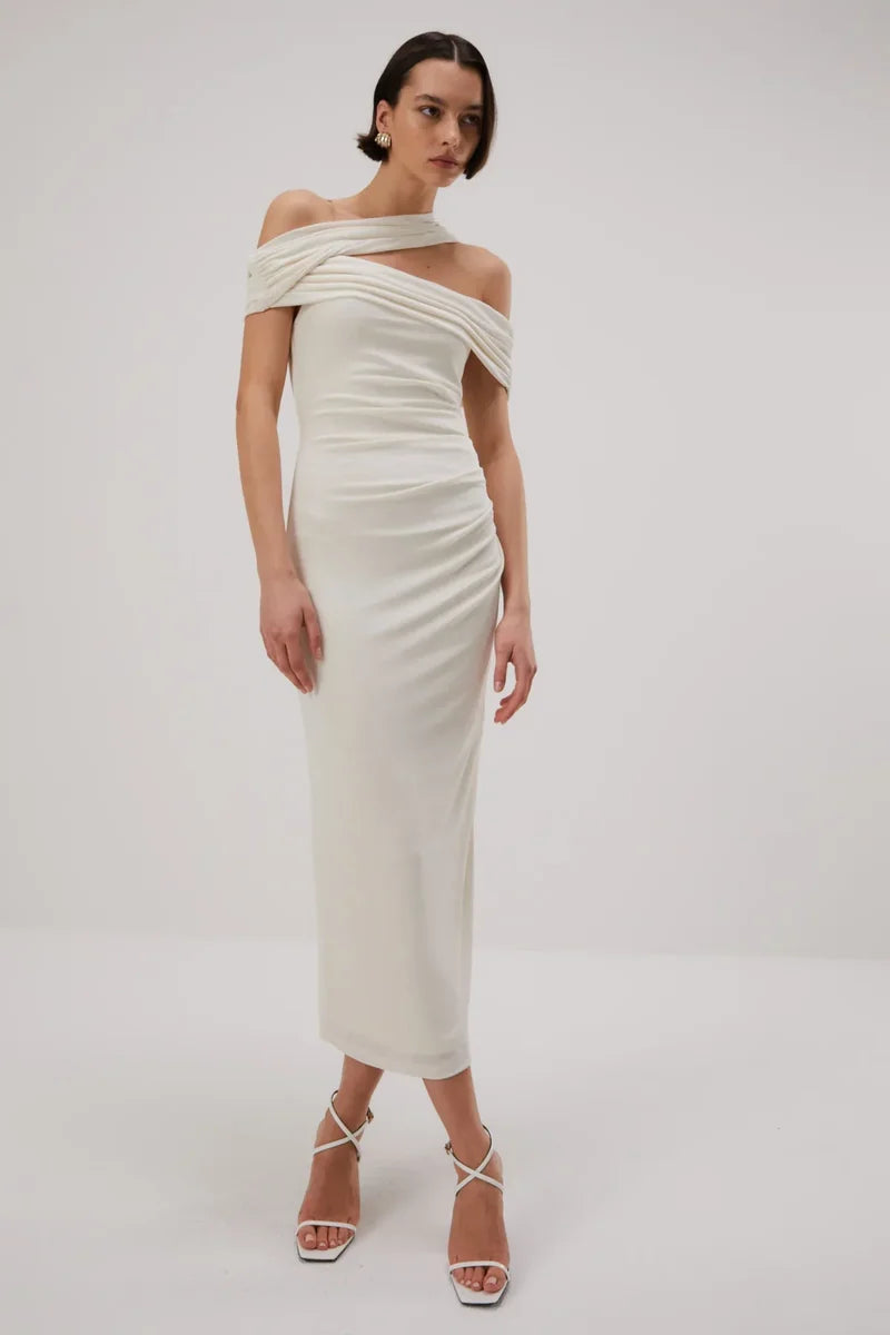 Misha Imani Slinky Jersey Midi Dress - Ivory - JAUS