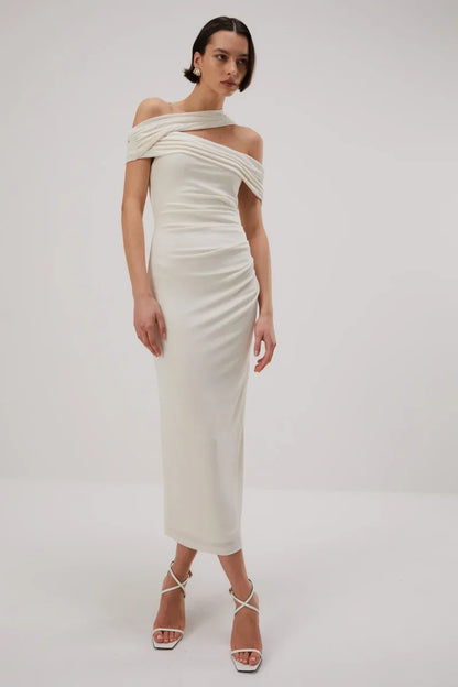 Misha Imani Slinky Jersey Midi Dress - Ivory - JAUS