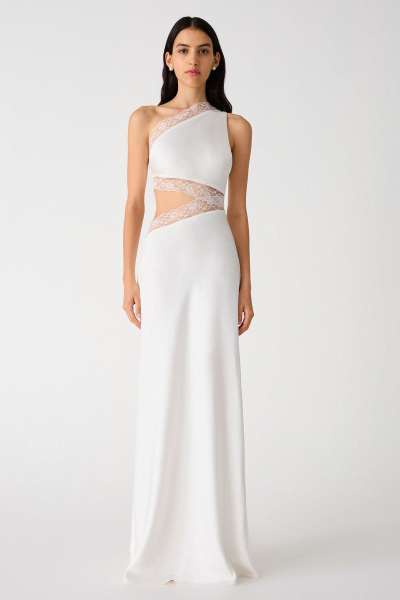 Misha Jillian Satin Gown - Ivory - SHOPJAUS - JAUS