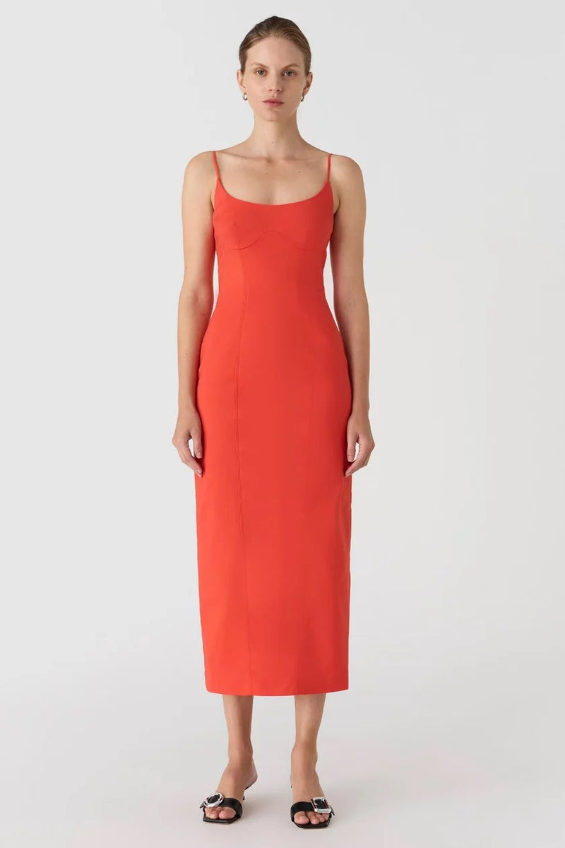 Misha Lena Sateen Midi Dress - Tangerine Red - SHOPJAUS - JAUS