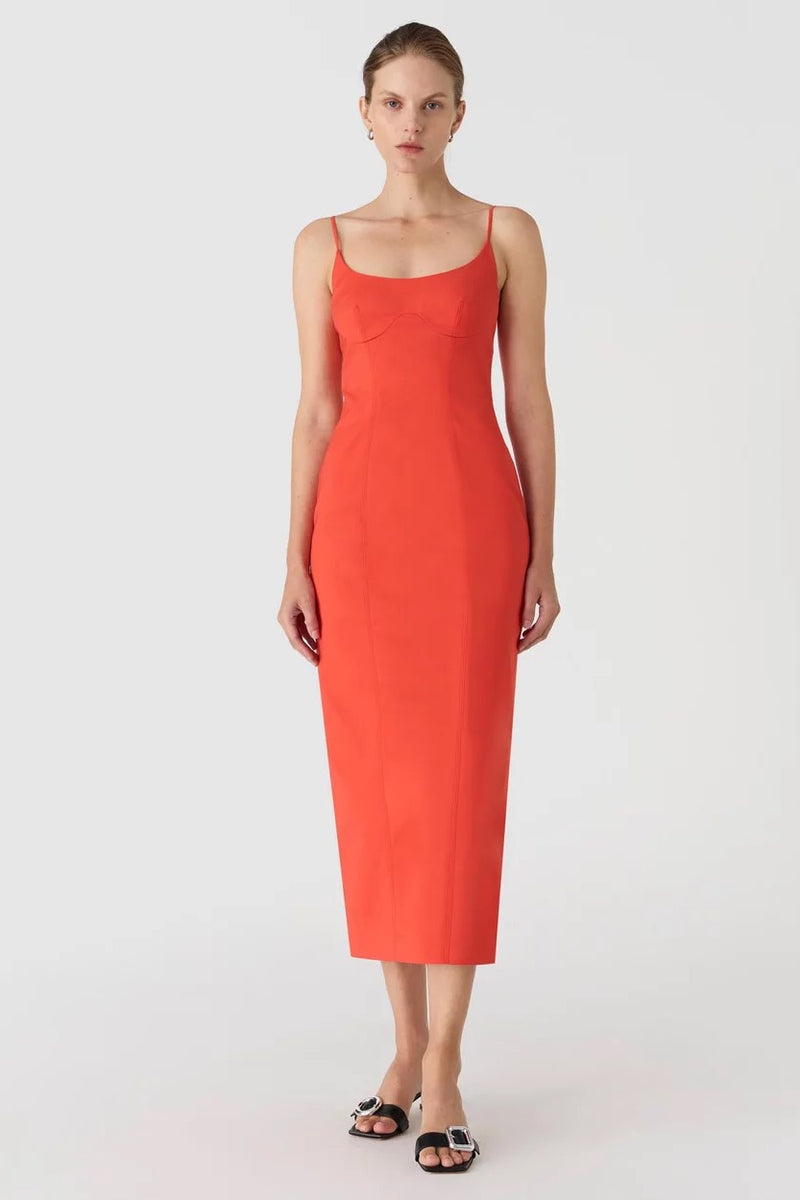 Misha Lena Sateen Midi Dress - Tangerine Red - SHOPJAUS - JAUS