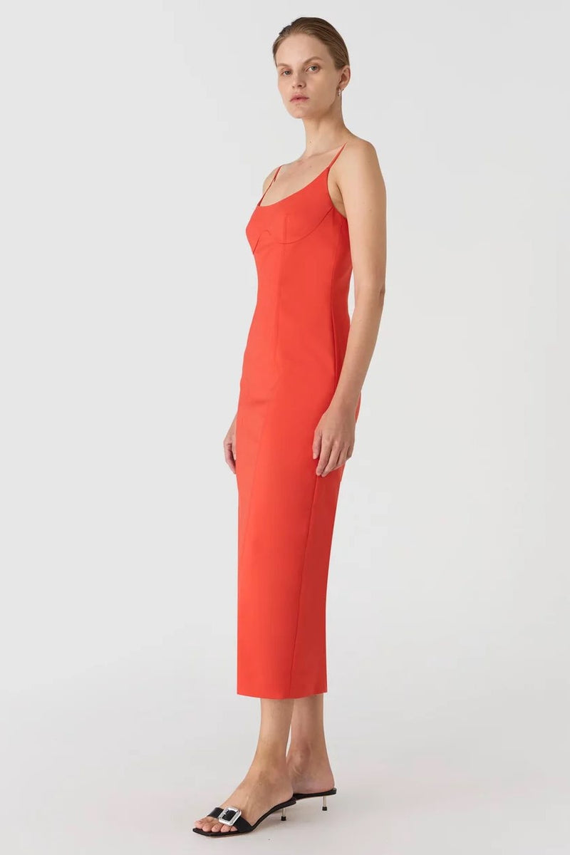 Misha Lena Sateen Midi Dress - Tangerine Red - SHOPJAUS - JAUS