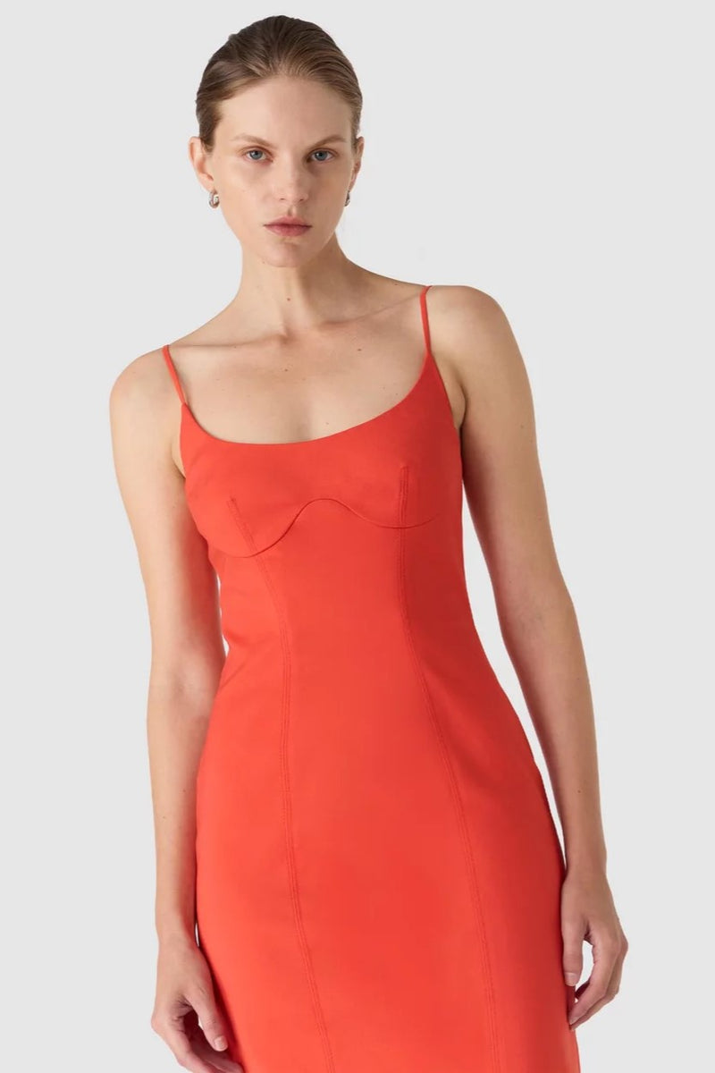 Misha Lena Sateen Midi Dress - Tangerine Red - SHOPJAUS - JAUS