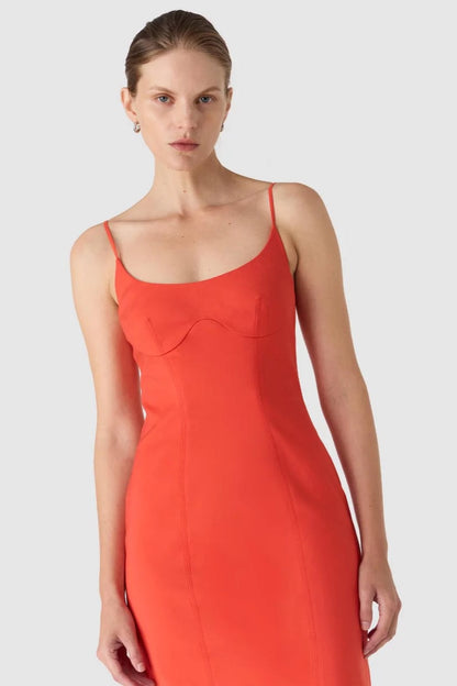 Misha Lena Sateen Midi Dress - Tangerine Red - SHOPJAUS - JAUS