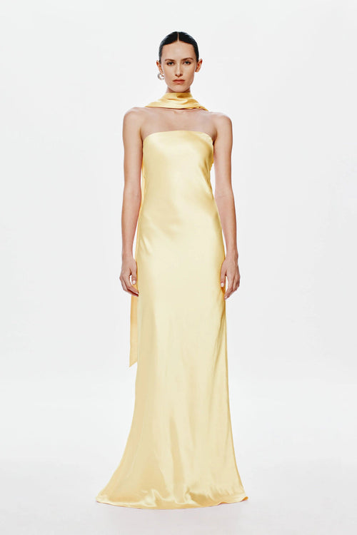 Misha Lilia Satin Gown - Soft Yellow