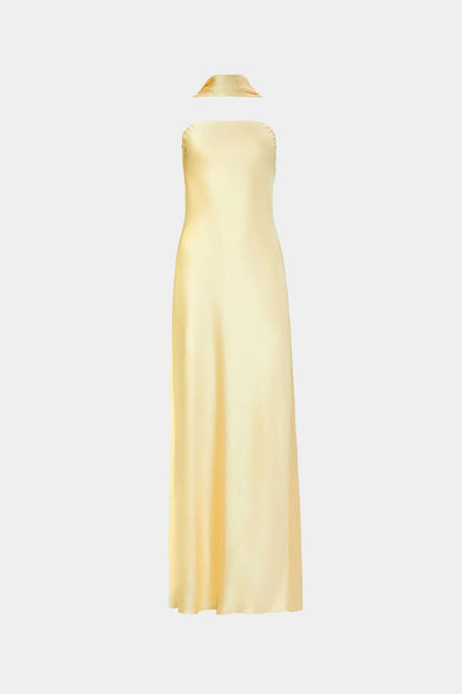 Misha Lilia Satin Gown - Soft Yellow