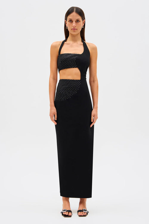 Misha Polina Crepe Diamanté Maxi Dress - Black - SHOPJAUS - JAUS