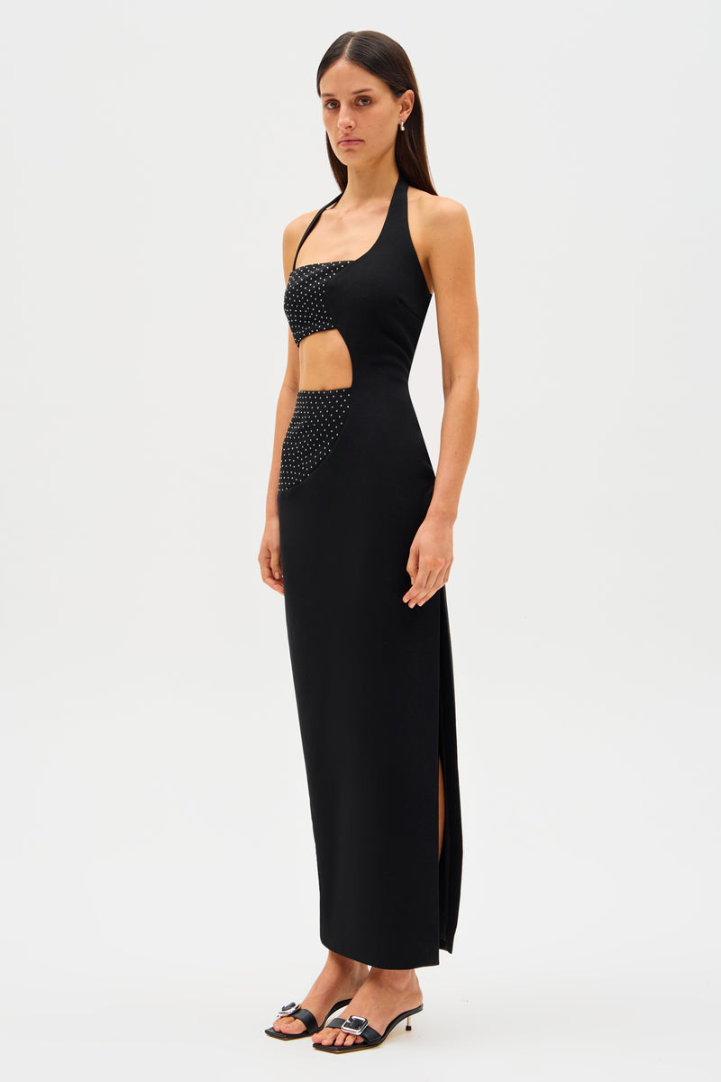 Misha Polina Crepe Diamanté Maxi Dress - Black - SHOPJAUS - JAUS