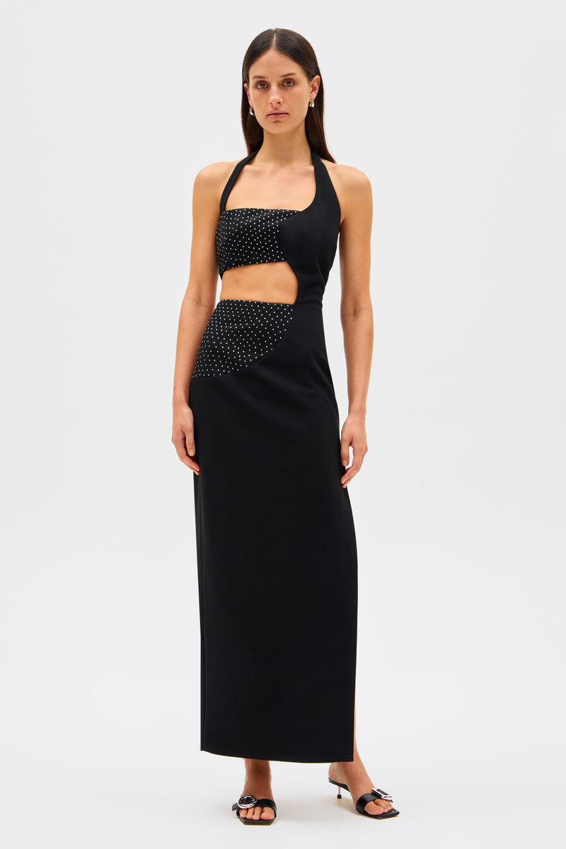 Misha Polina Crepe Diamanté Maxi Dress - Black - SHOPJAUS - JAUS