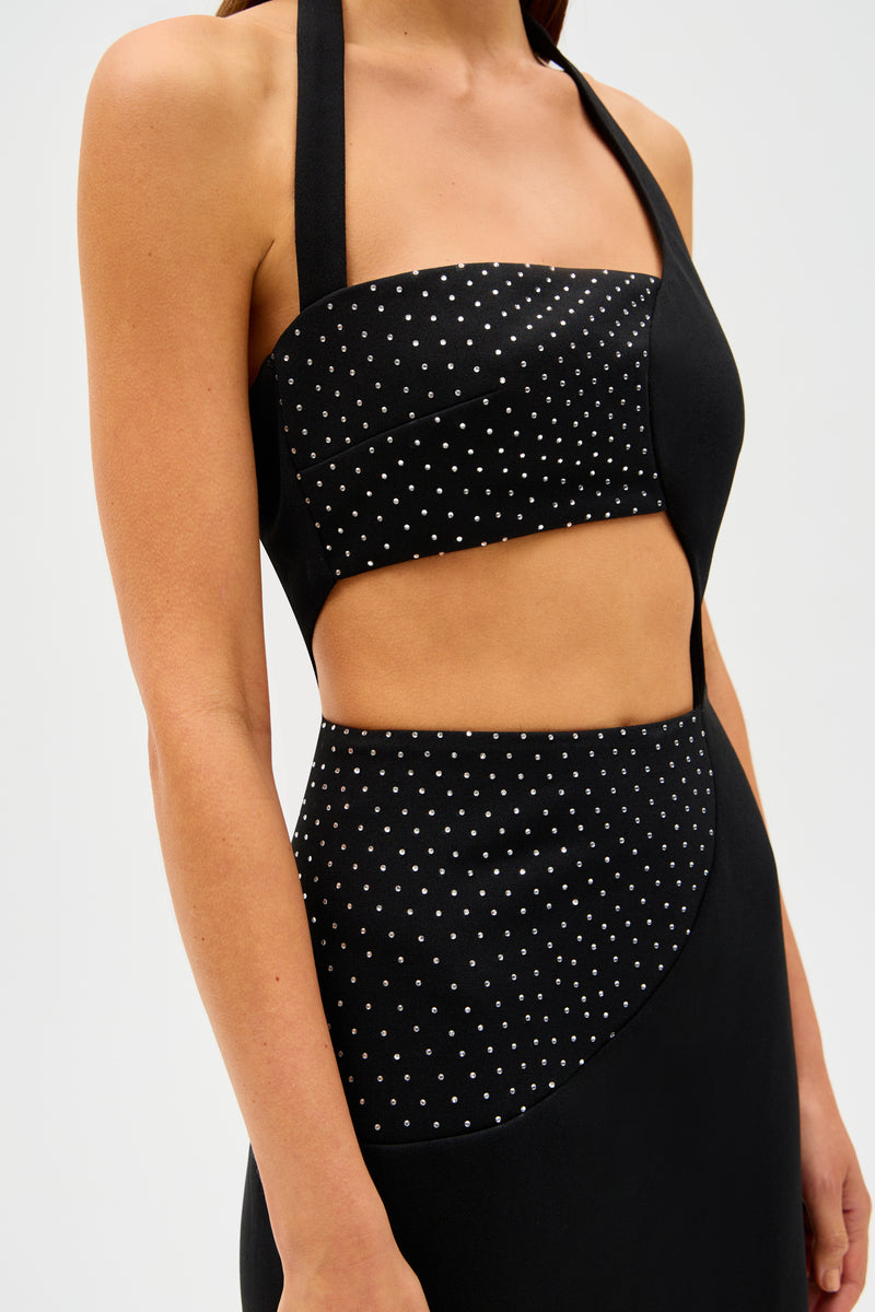 Misha Polina Crepe Diamanté Maxi Dress - Black - SHOPJAUS - JAUS