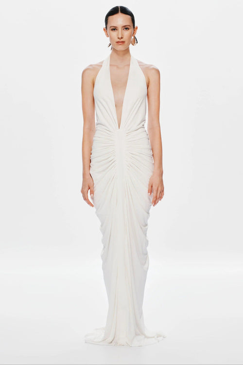 Misha Venus Gathered Cupro Dress - Ivory