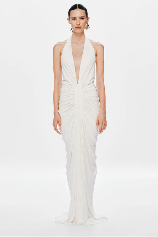 Misha Venus Gathered Cupro Dress - Ivory