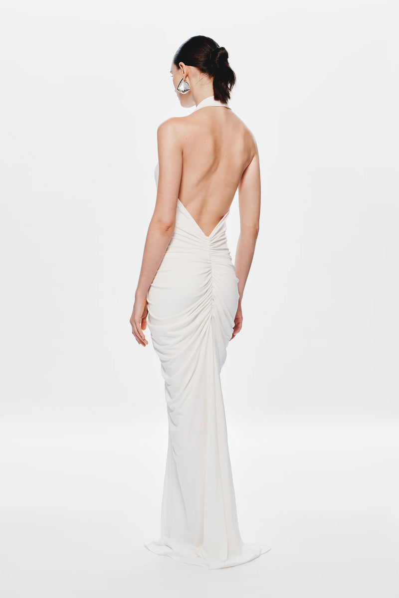 Misha Venus Gathered Cupro Dress - Ivory