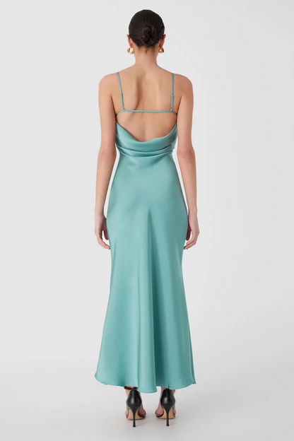 Misha Vida Satin Midi Dress - Juniper Green - SHOPJAUS - JAUS