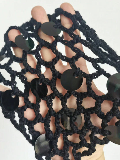 MISSGUIDED Crochet Mini Skirt Cover-Up With Sequin Disc Embellishments And Sheer Open Knit Design For Beach Summer