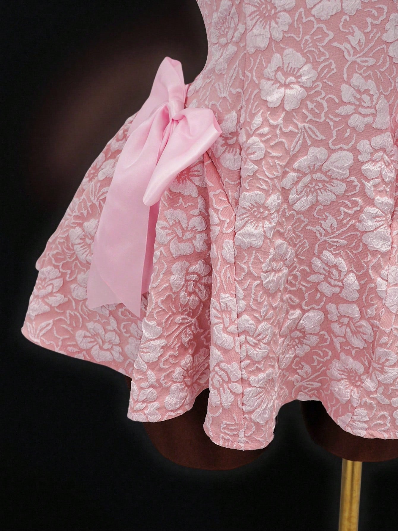 Mistrie New Summer Sakura Pink 3D Jacquard Halter Neck Dress, Side Bow Decor A-Line Skirt, Bridesmaid/ Sweet Princess Dress For Date Night