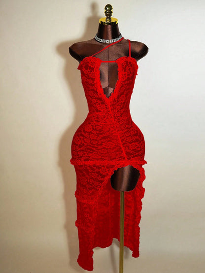 Mistrie Women's Lace Halter Minimalist Dress, Suitable For Summer