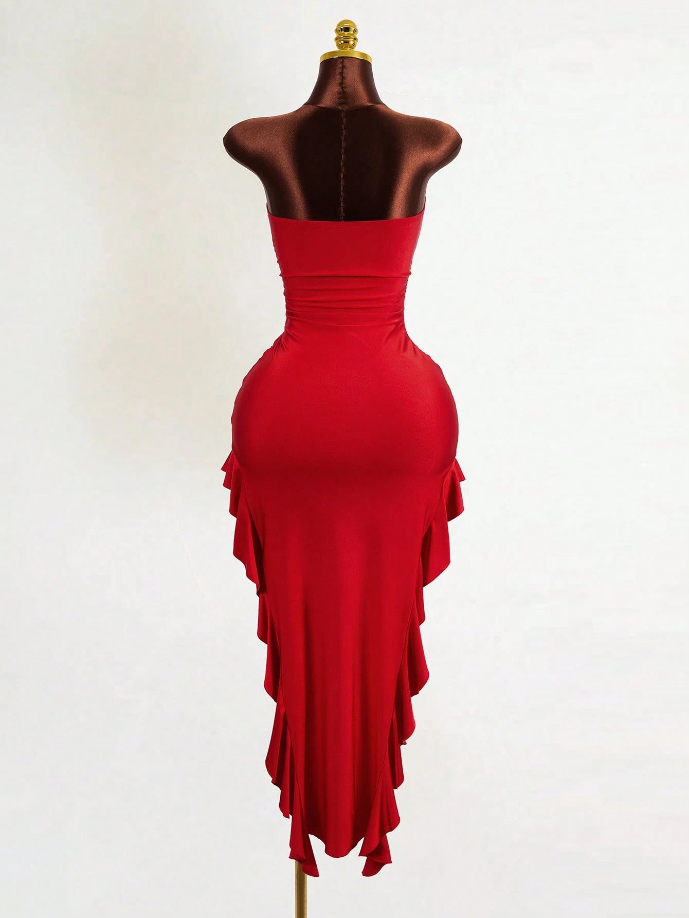 Mistrie Women's Red Summer 70s Party Dress,Fitted Asymmetrical Hem 3D Floral Bandeau Dress,Elegant Shiny Glitter New Year's Eve Outfits For Ladies
