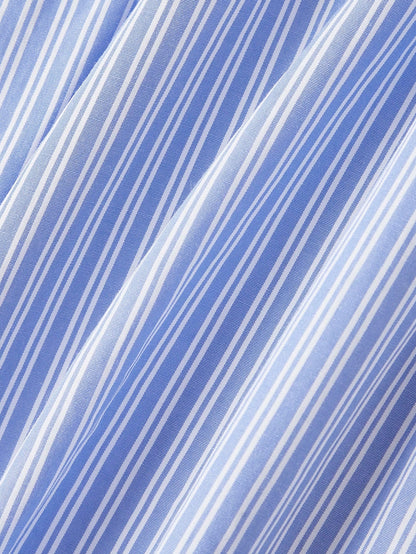 MOD Blue And White Stripe Button Front Midi Dress For Women,Arty Wedding Garden Party Vacation Tea Party Prom Graduation Chic Elegant Dress Summer