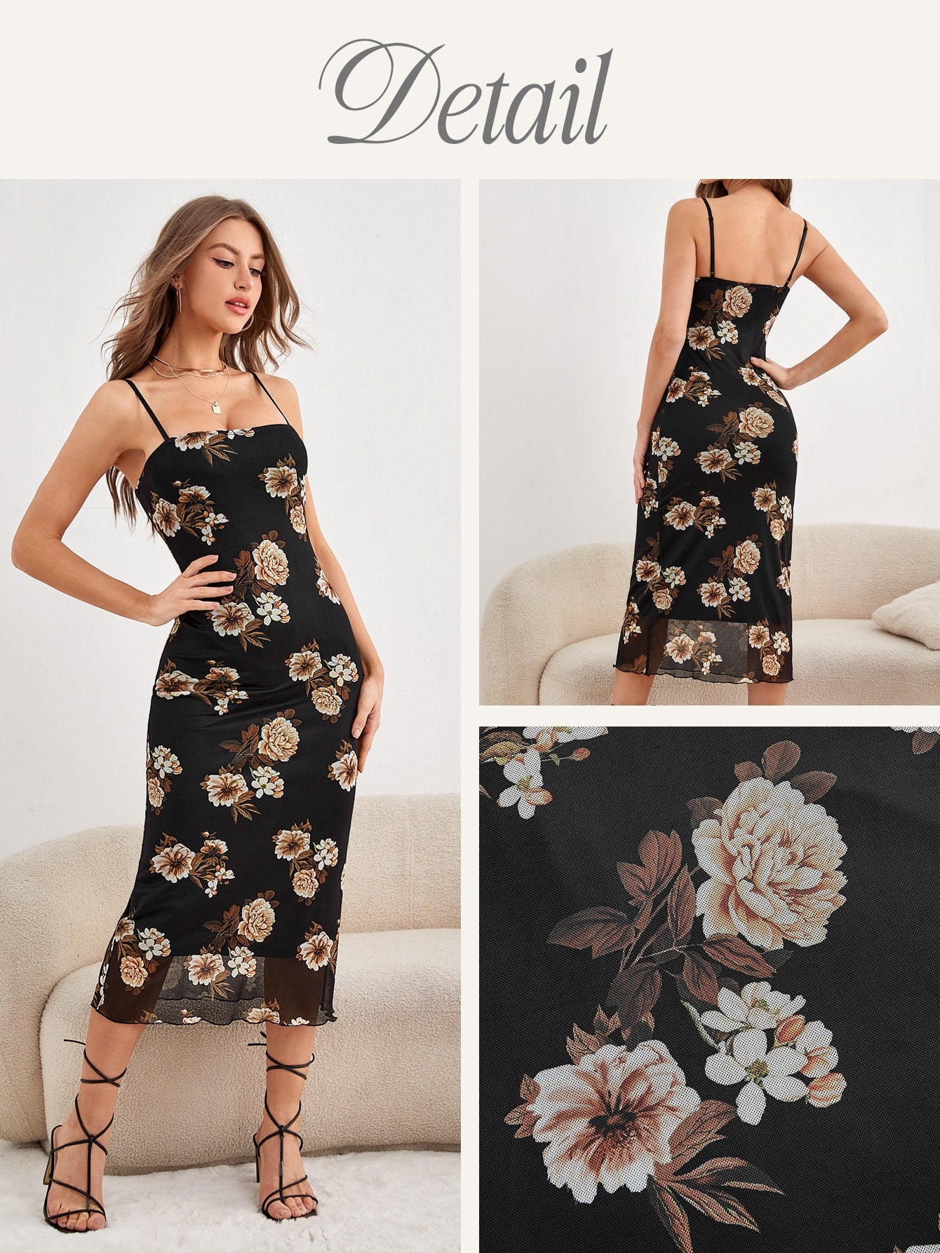 MOD Floral Print Lettuce Trim Cami Dress