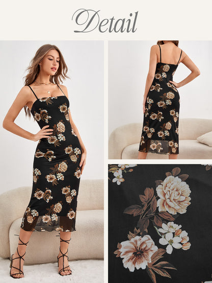 MOD Floral Print Lettuce Trim Cami Dress