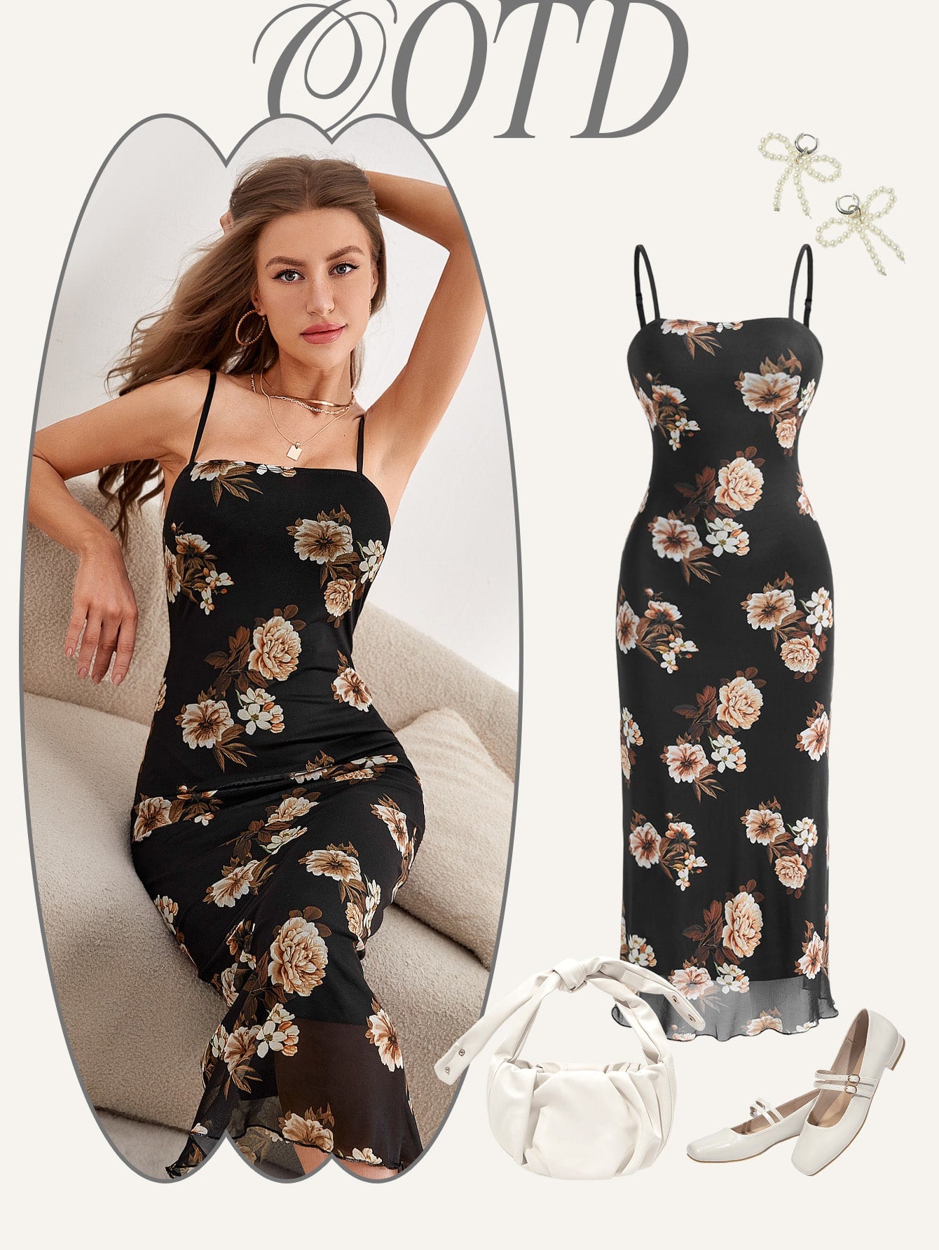 MOD Floral Print Lettuce Trim Cami Dress