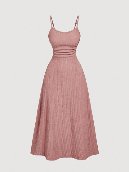 MOD Lotus Root Pink Simple Versatile Romantic Pleated Slip Dress For Women