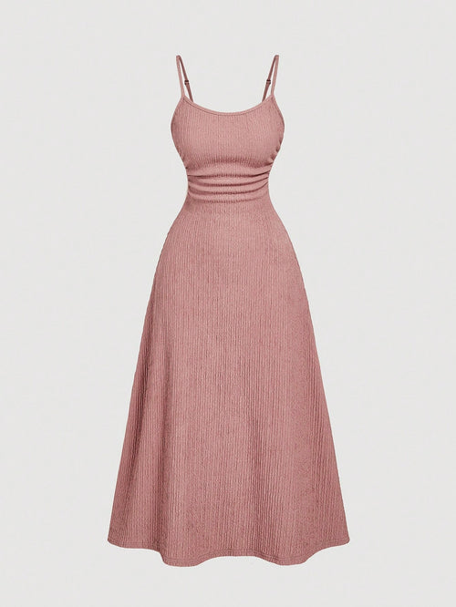 MOD Lotus Root Pink Simple Versatile Romantic Pleated Slip Dress For Women