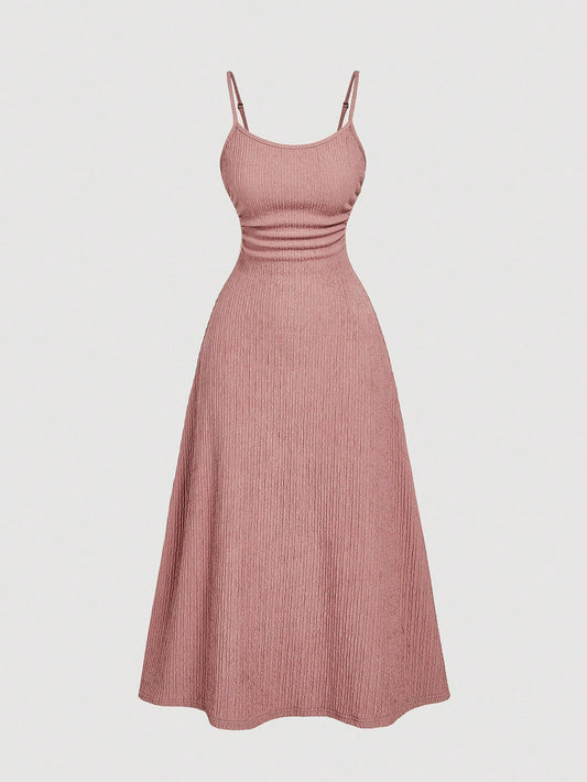 MOD Lotus Root Pink Simple Versatile Romantic Pleated Slip Dress For Women