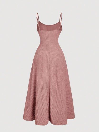 MOD Lotus Root Pink Simple Versatile Romantic Pleated Slip Dress For Women