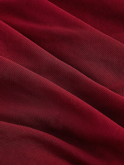 MOD Plus Size Burgundy Asymmetric Hem Flared Sleeve T-Shirt, Classy Night Out Dinner Club Autumn Tops, Vintage Elegant Sexy Goth Punk Streetwear