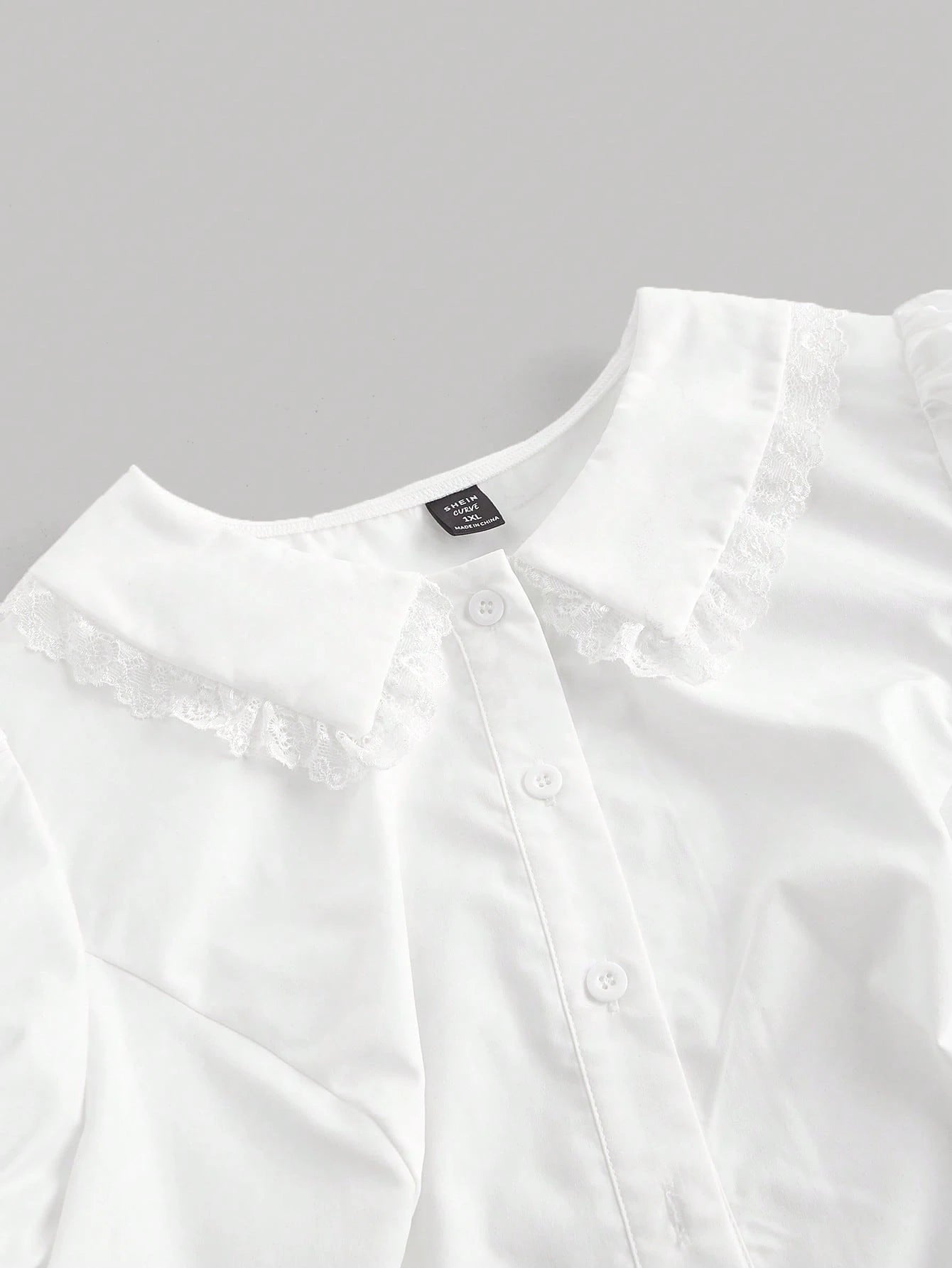MOD Plus Size Kawaii White Lace Blouse Puff Sleeve Peter Pan Collar Shirt Cute Preppy Style Spring Summer Top