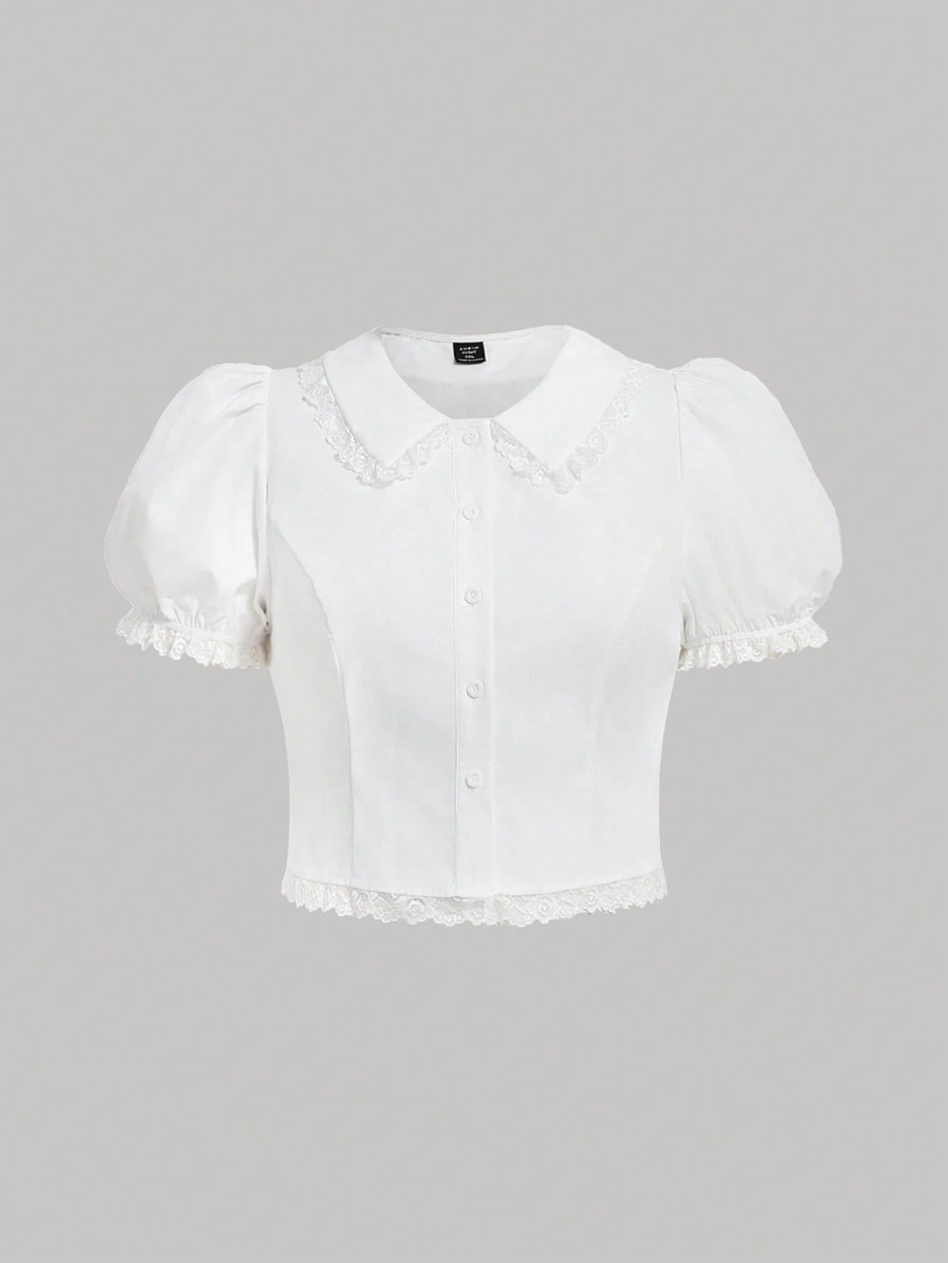 MOD Plus Size Kawaii White Lace Blouse Puff Sleeve Peter Pan Collar Shirt Cute Preppy Style Spring Summer Top