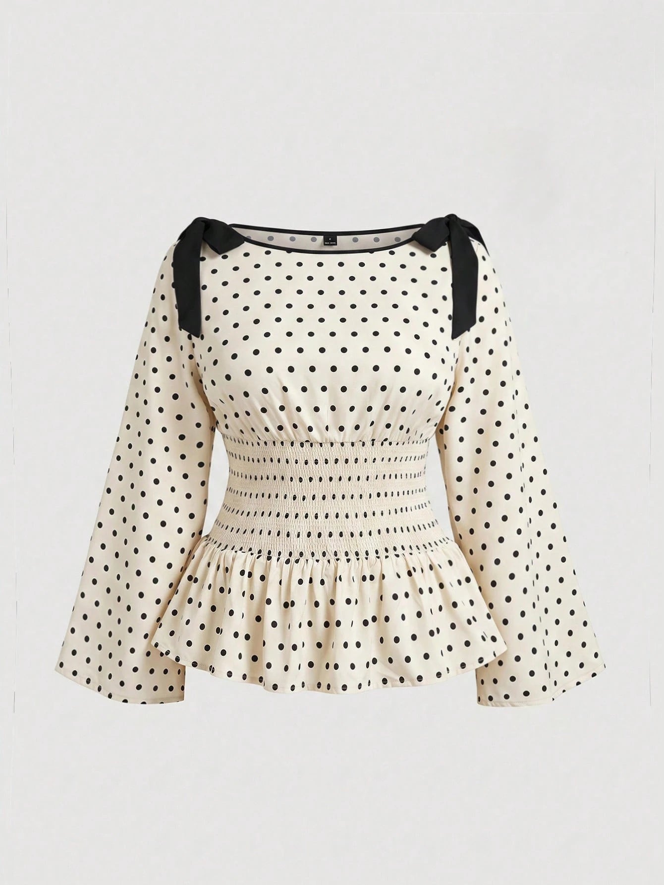 MOD Plus Size Polka Dot Bow Tie Tie-Front Ruffle Hem Blouse Fall