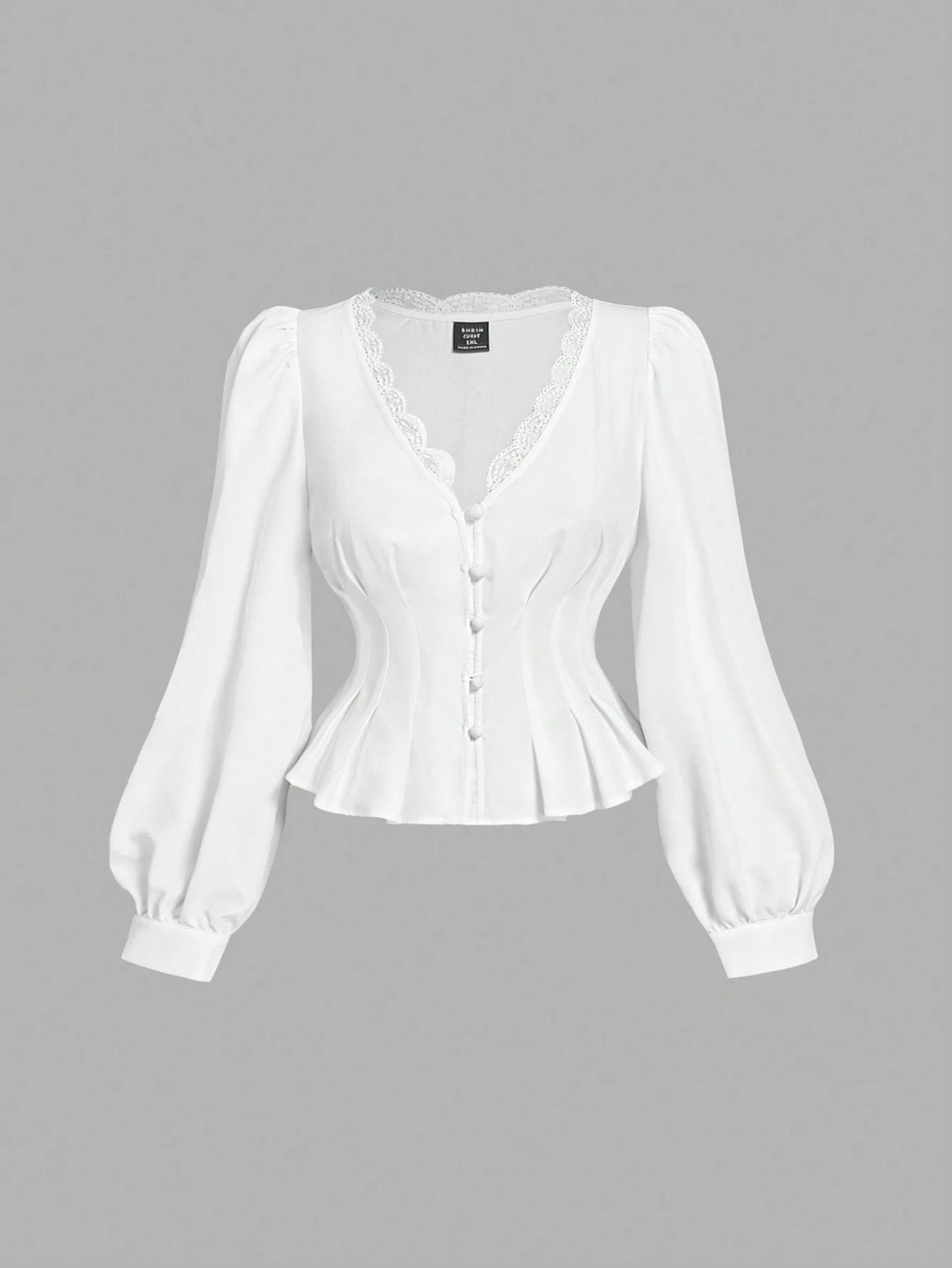 MOD Plus Size White Vintage Elegant Lace Trim Open Front Shirt Fall