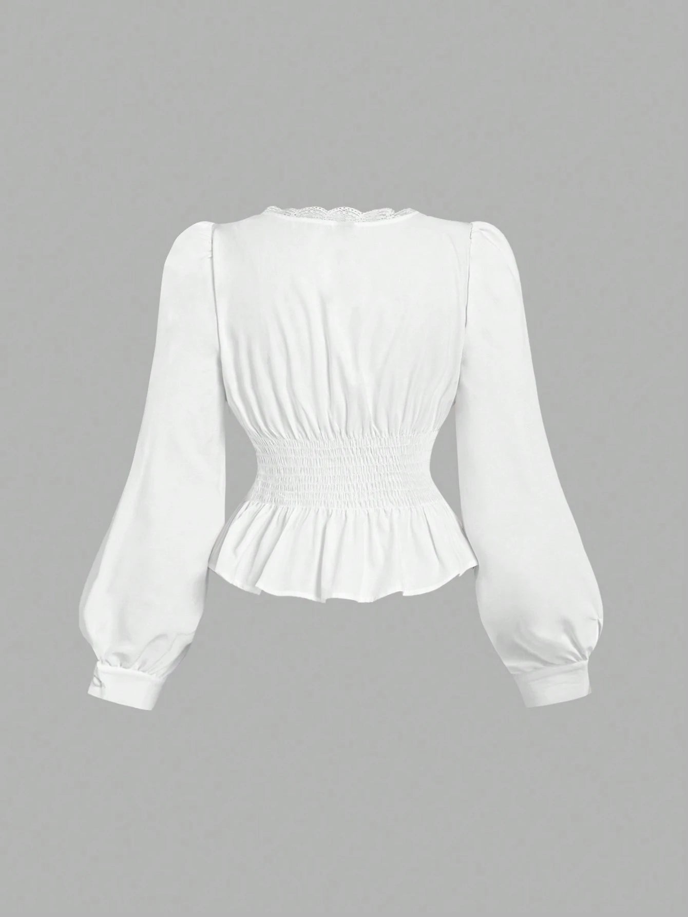 MOD Plus Size White Vintage Elegant Lace Trim Open Front Shirt Fall