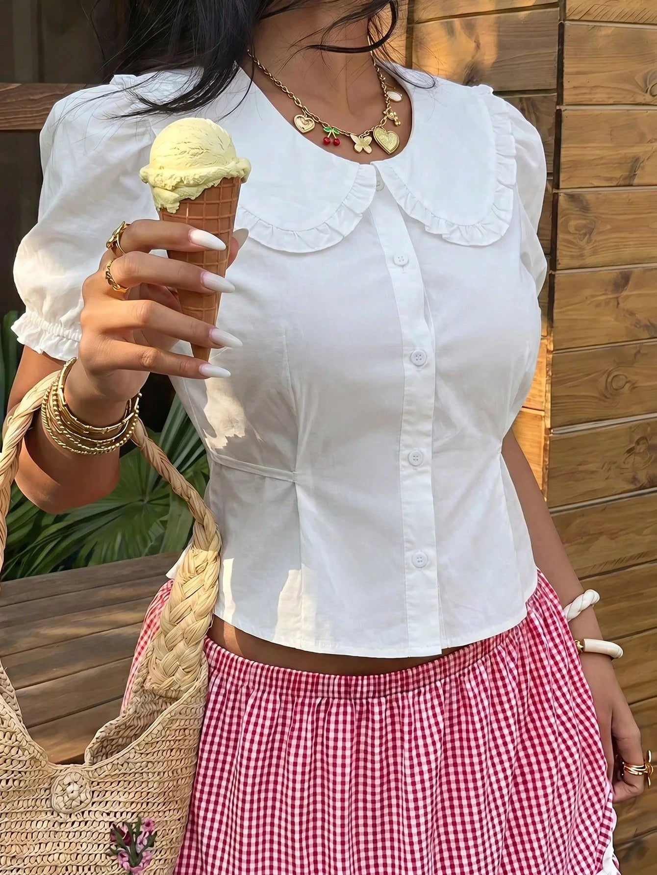 MOD Plus Size Woman Peter Pan Collar Slim Fit Puff Sleeve Short Sleeve Shirt, Summer,Short Sleeve Tops Office White Cute