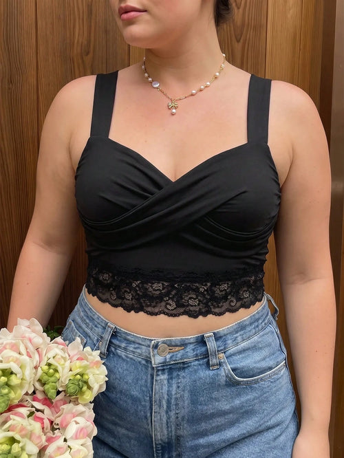 MOD Plus Size Women's Fall Black Lace Trim Ruffle Casual Versatile Everyday Top Festival Women Going Out Top Beach Vacation Work Y2k