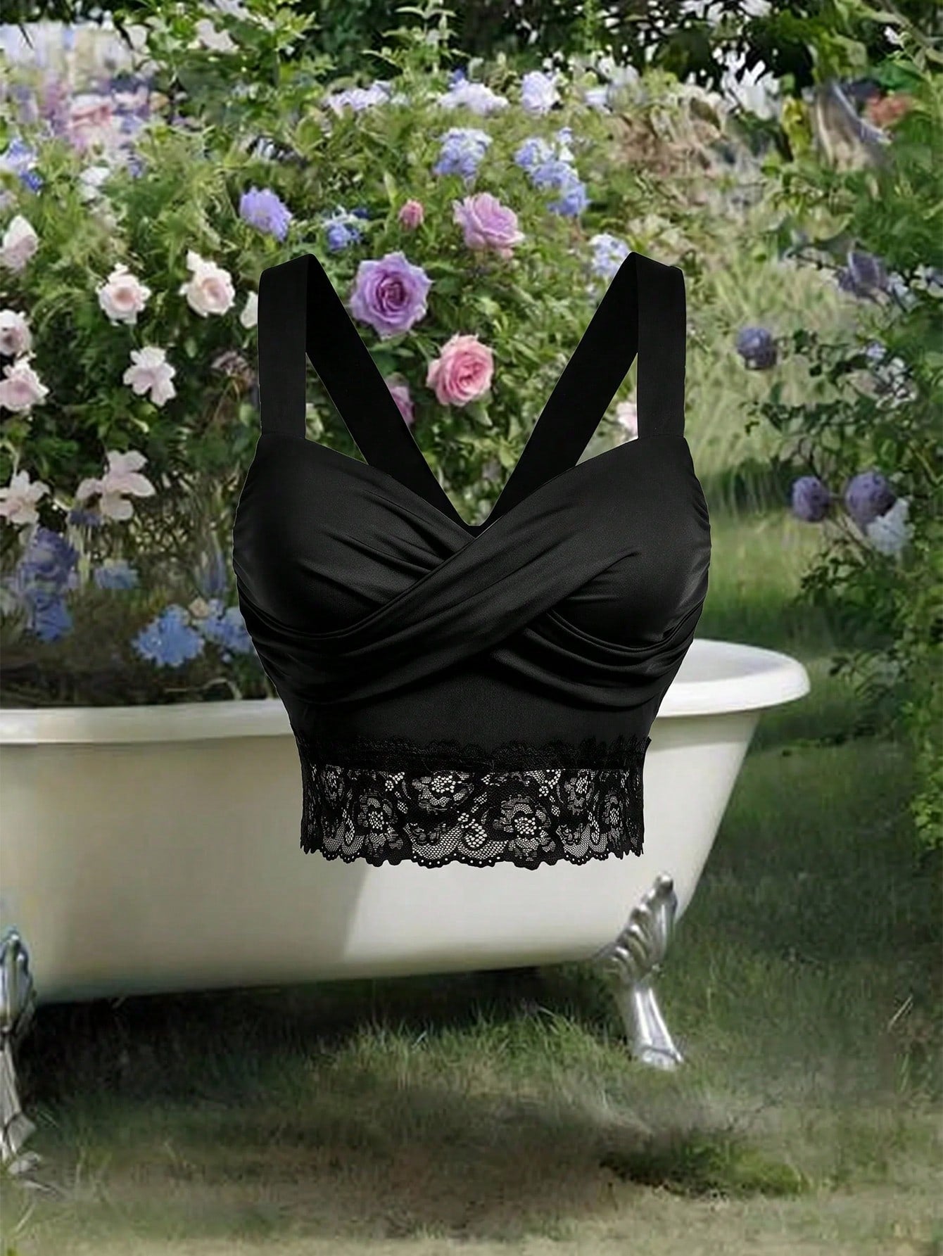 MOD Plus Size Women's Fall Black Lace Trim Ruffle Casual Versatile Everyday Top Festival Women Going Out Top Beach Vacation Work Y2k