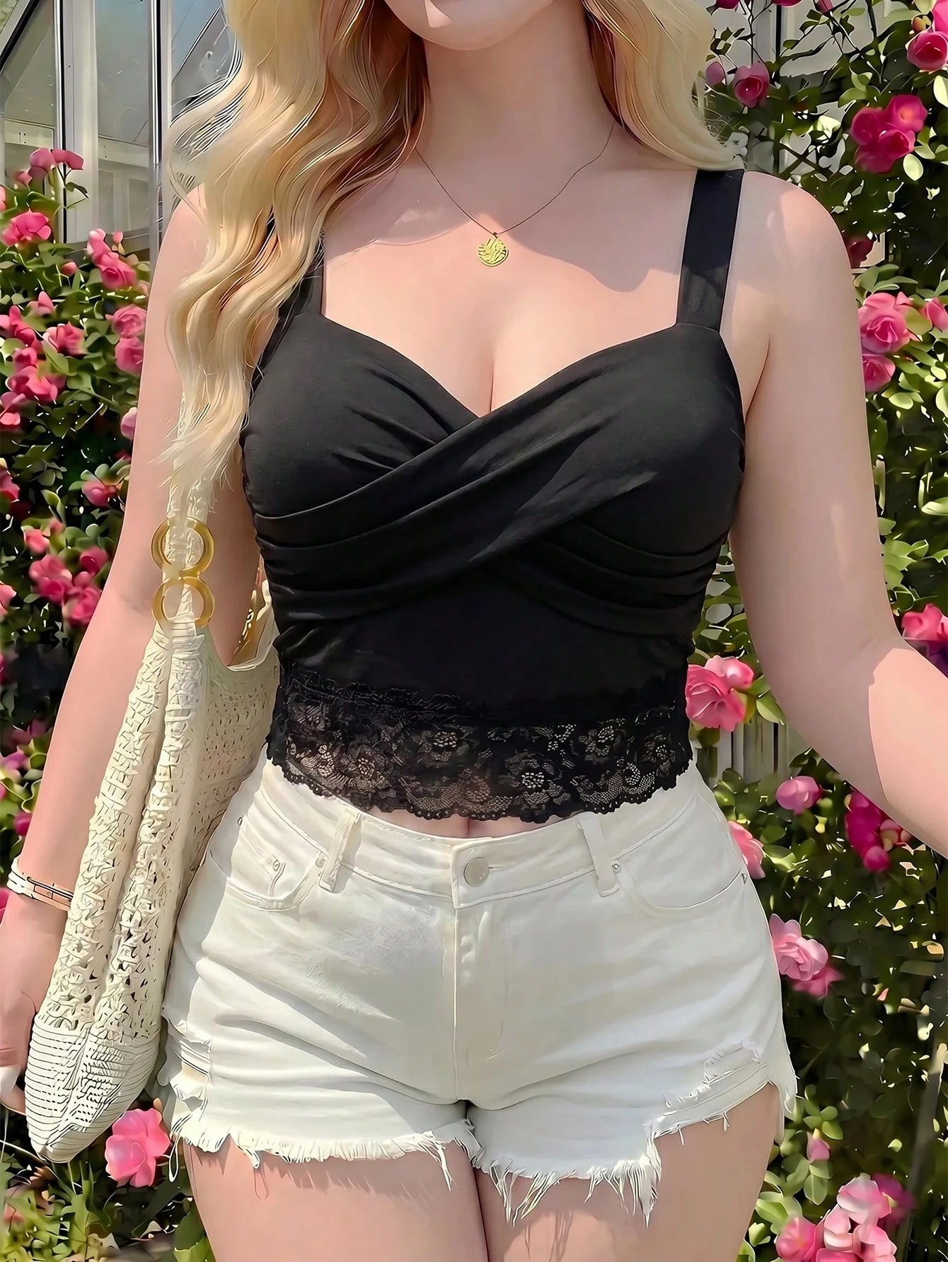 MOD Plus Size Women's Fall Black Lace Trim Ruffle Casual Versatile Everyday Top Festival Women Going Out Top Beach Vacation Work Y2k