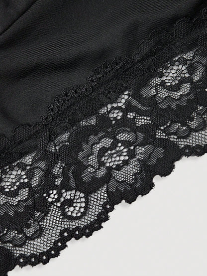 MOD Plus Size Women's Fall Black Lace Trim Ruffle Casual Versatile Everyday Top Festival Women Going Out Top Beach Vacation Work Y2k