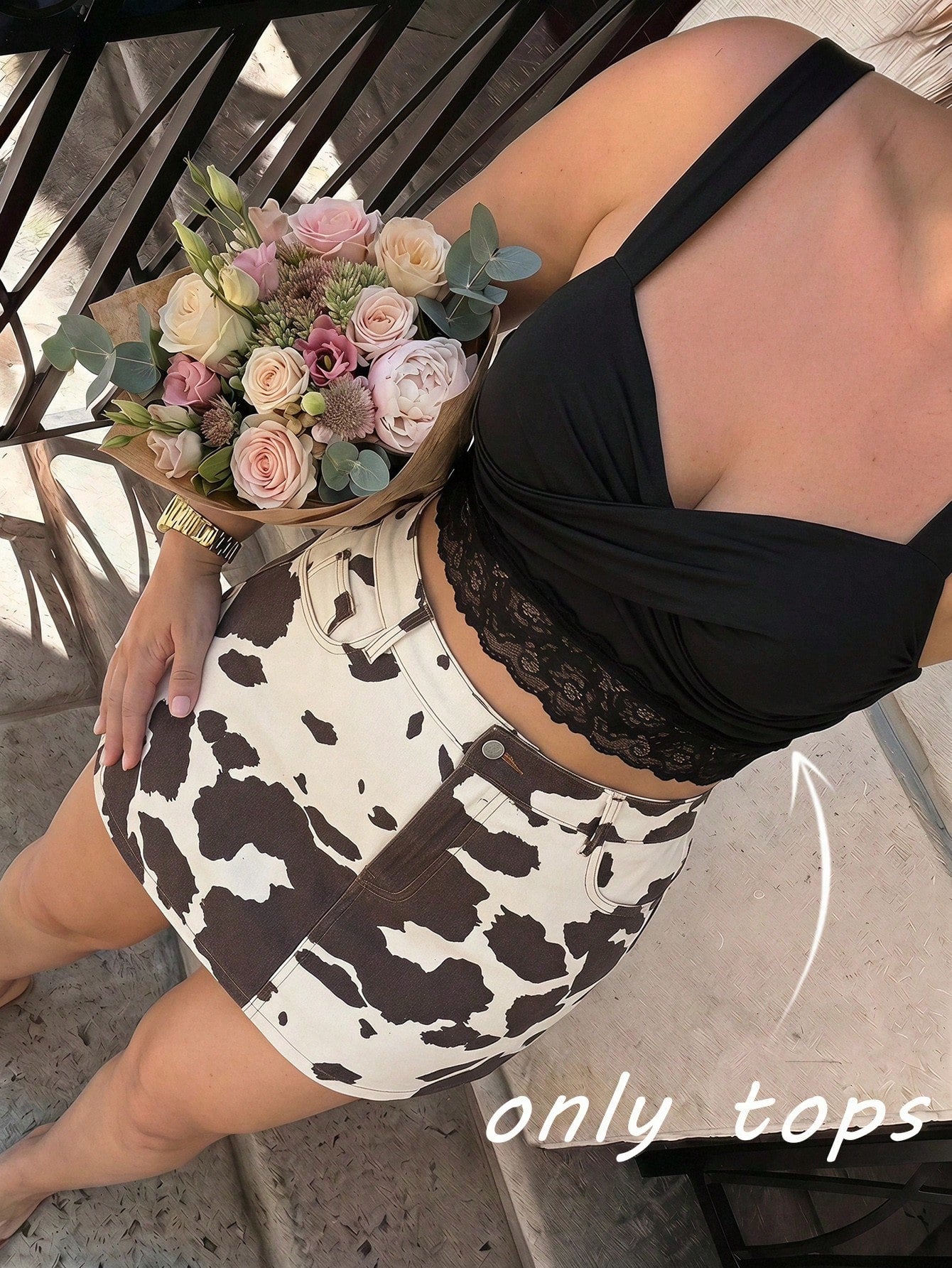 MOD Plus Size Women's Fall Black Lace Trim Ruffle Casual Versatile Everyday Top Festival Women Going Out Top Beach Vacation Work Y2k
