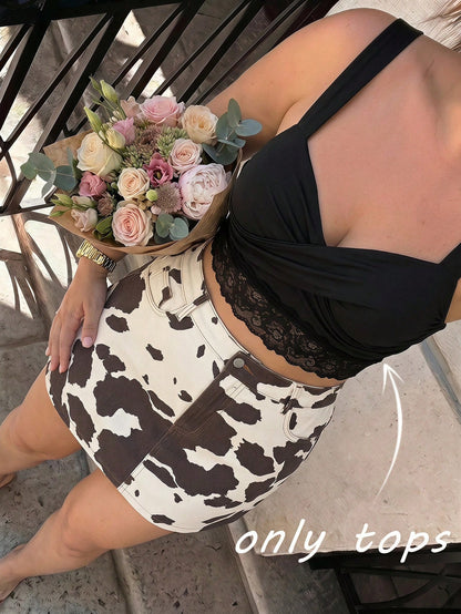 MOD Plus Size Women's Fall Black Lace Trim Ruffle Casual Versatile Everyday Top Festival Women Going Out Top Beach Vacation Work Y2k