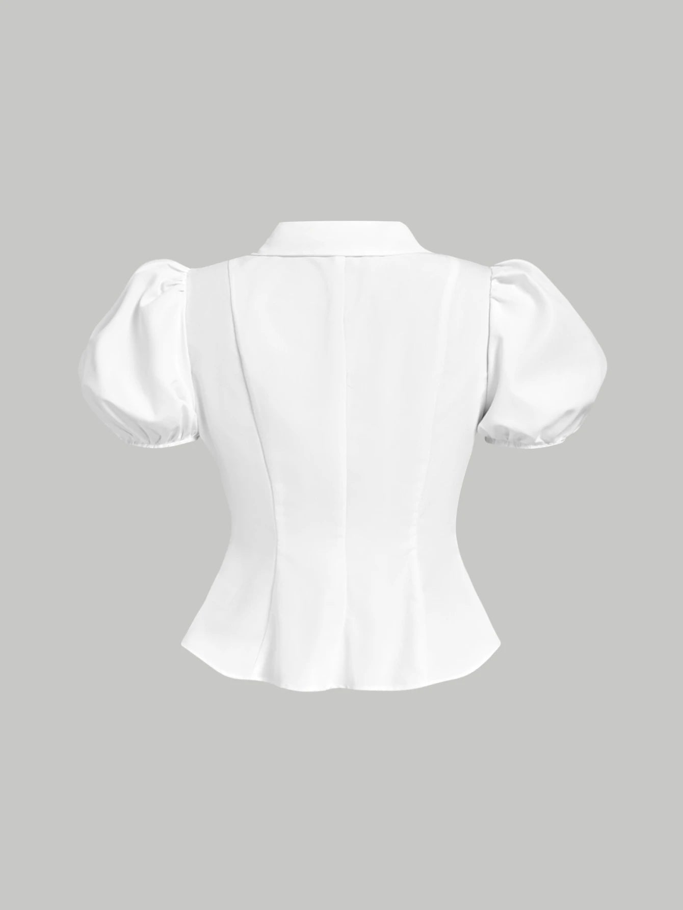 MOD Plus Size Women's White Puff Sleeve Fitted Blouse,Cute Back-To-School Tie Collar Shirt,Elegant Casual Formal Graduation Office Work Tops,Summer School