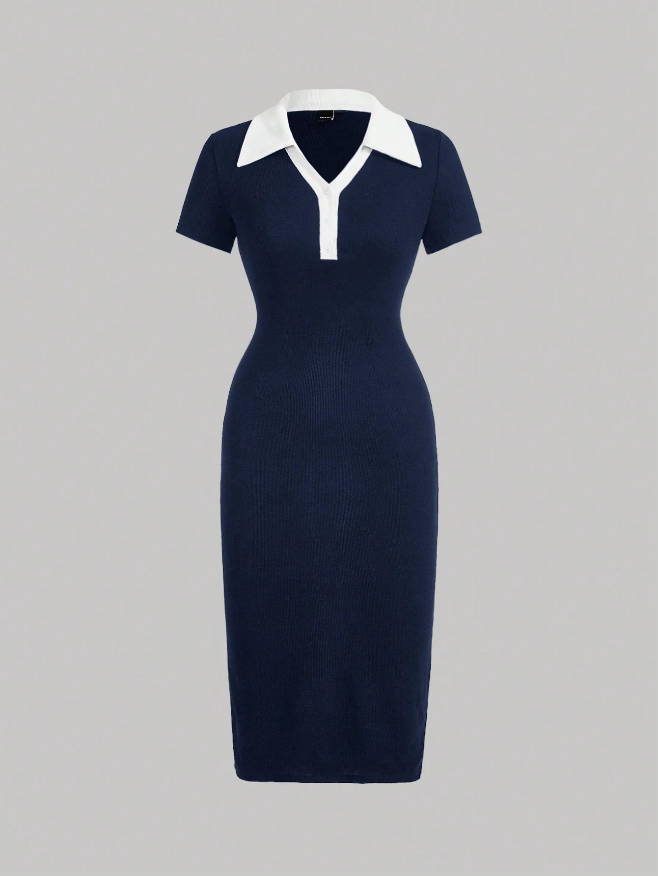 MOD Preppy Style Navy And White Contrast Collar Button Front Dress