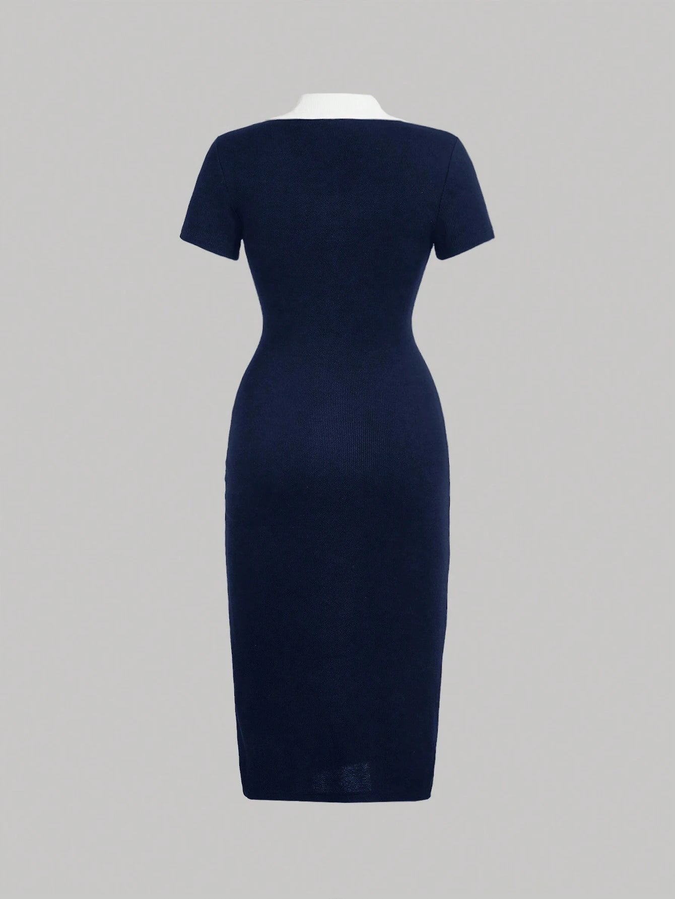MOD Preppy Style Navy And White Contrast Collar Button Front Dress